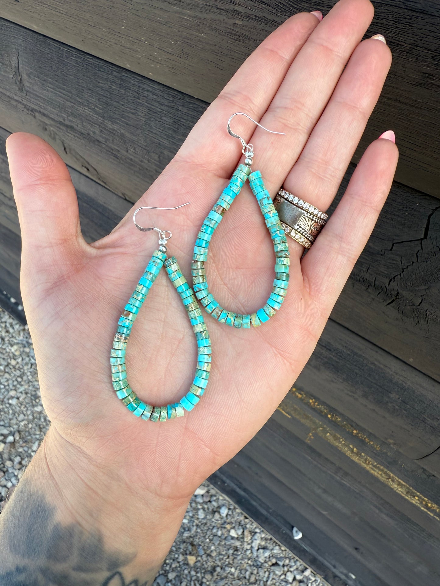 Kingman Turquoise Heishi Dangles