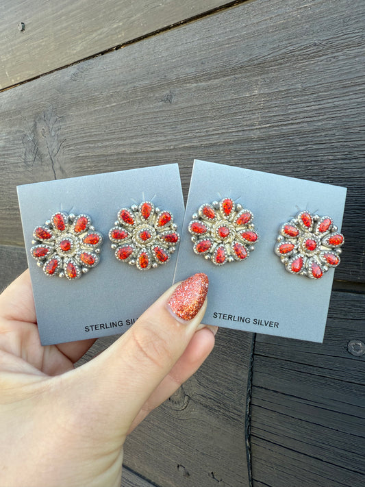 Nicole Yazzie Red Opal Cluster Studs