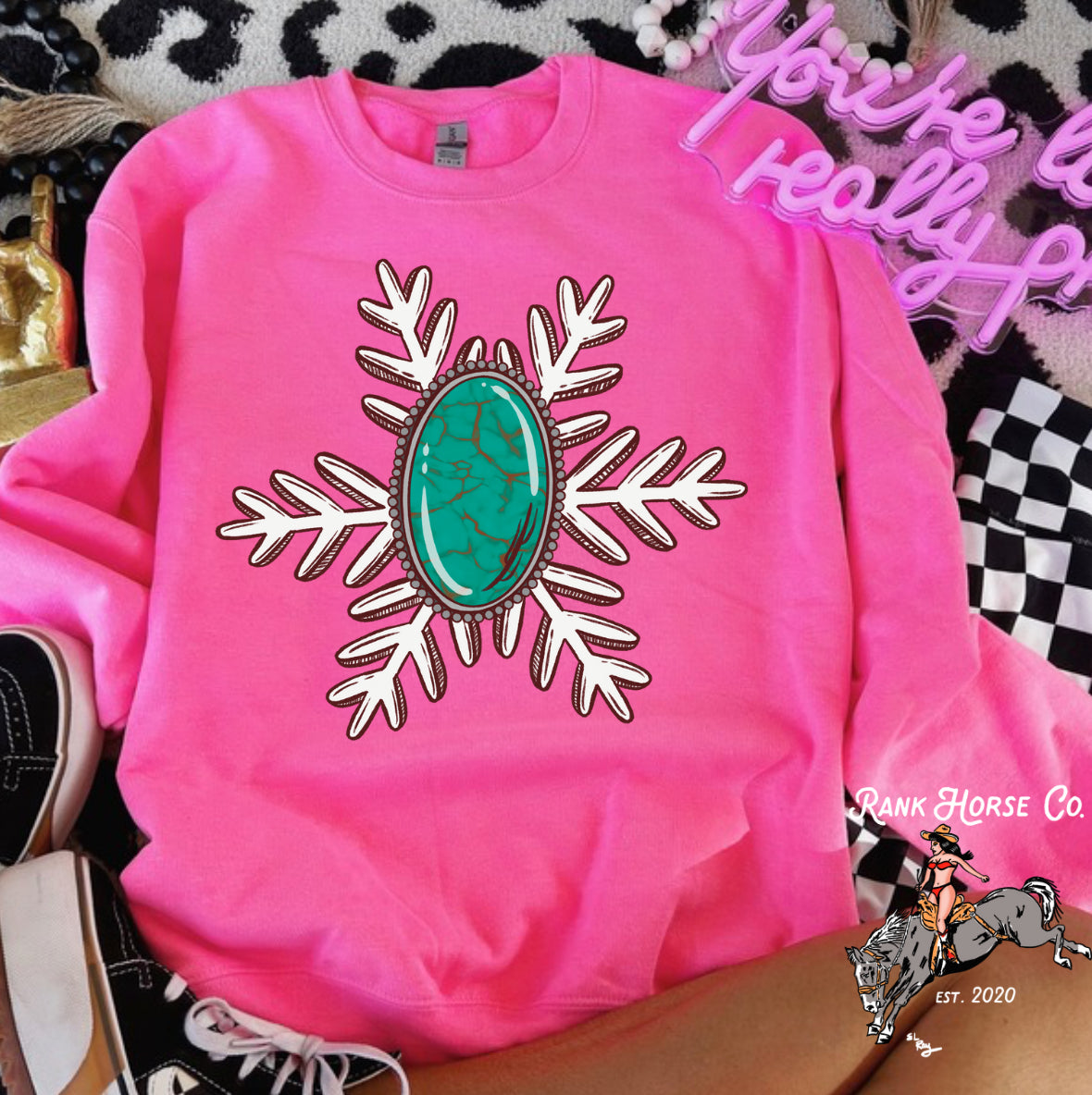 Turquoise Snowflake Crewneck