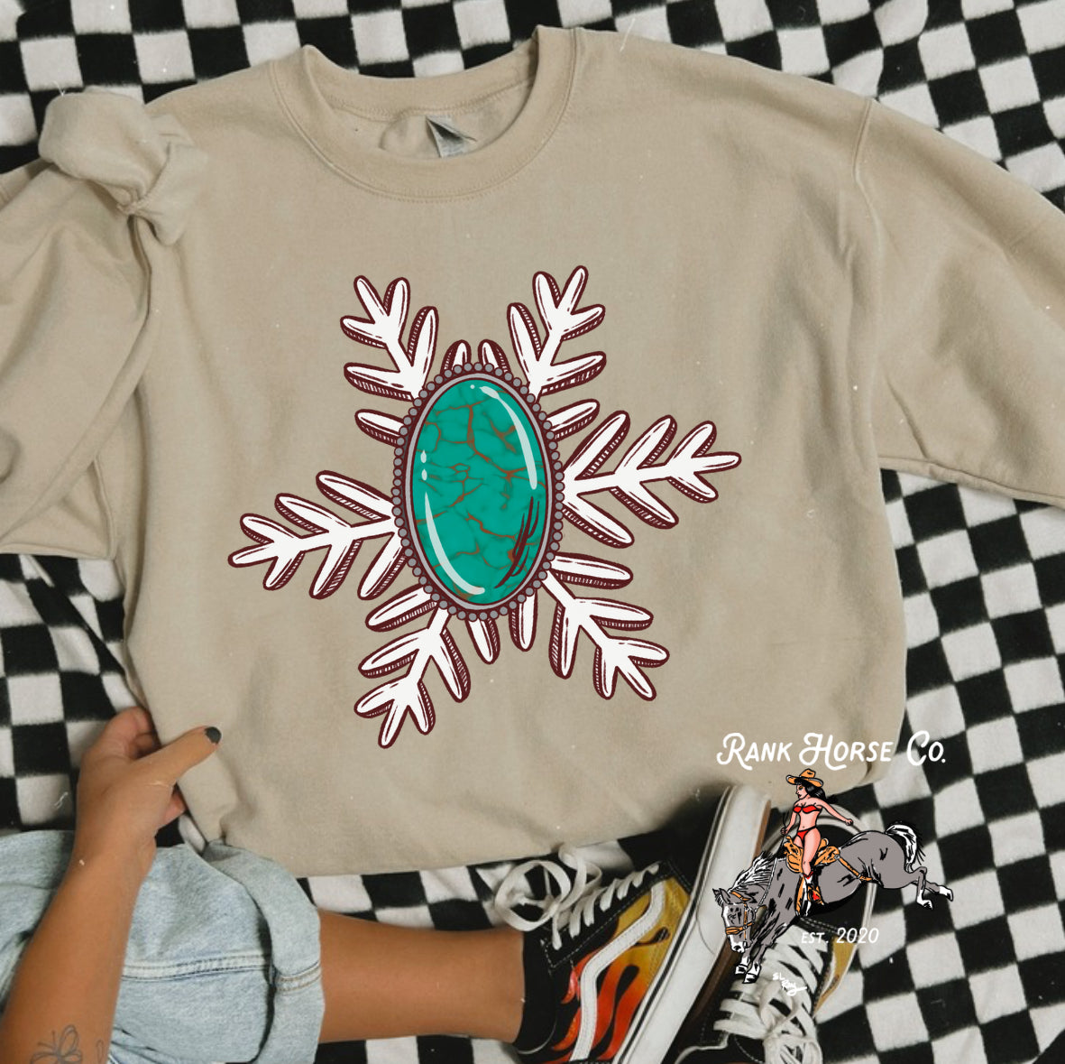 Turquoise Snowflake Crewneck