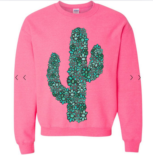 Turquoise Cactus Crewneck