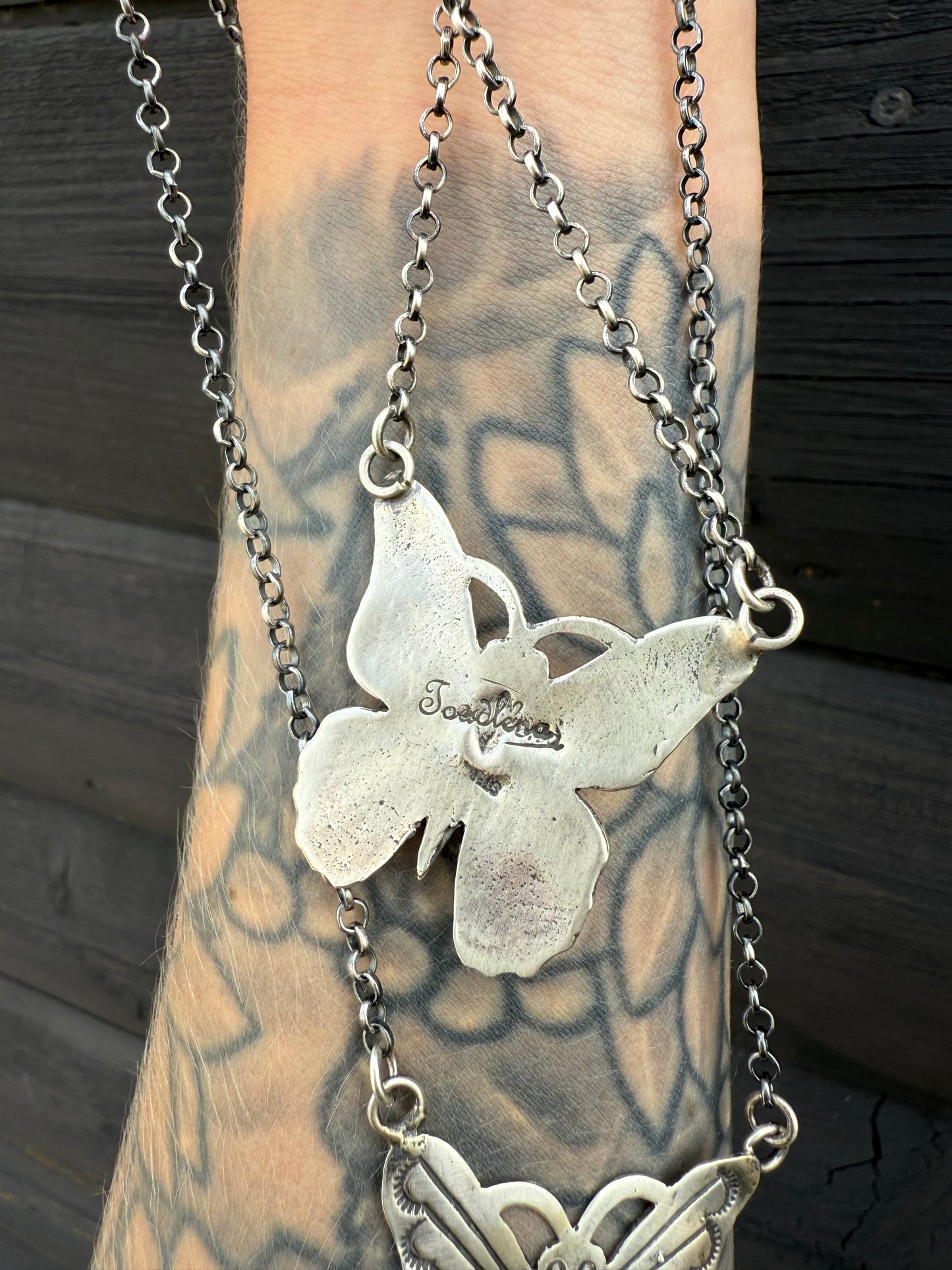 18” Native Made Sterling Silver & Kingman Butterfly Necklaces