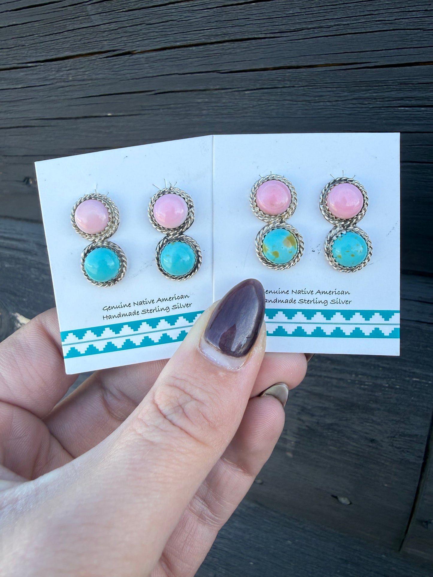 Pink Conch and Kingman Turquoise Studs