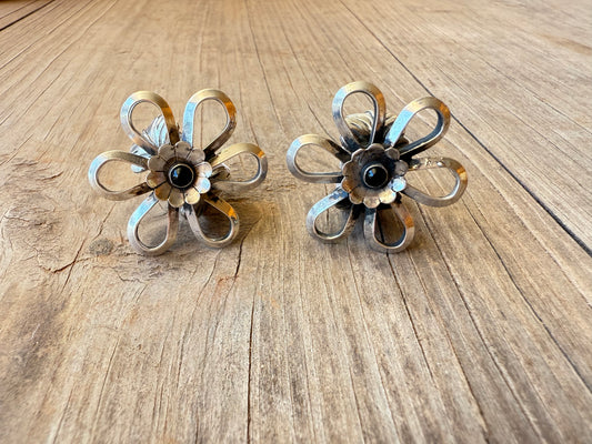 Christina Yazzie Black Onyx Adjustable Flower Rings