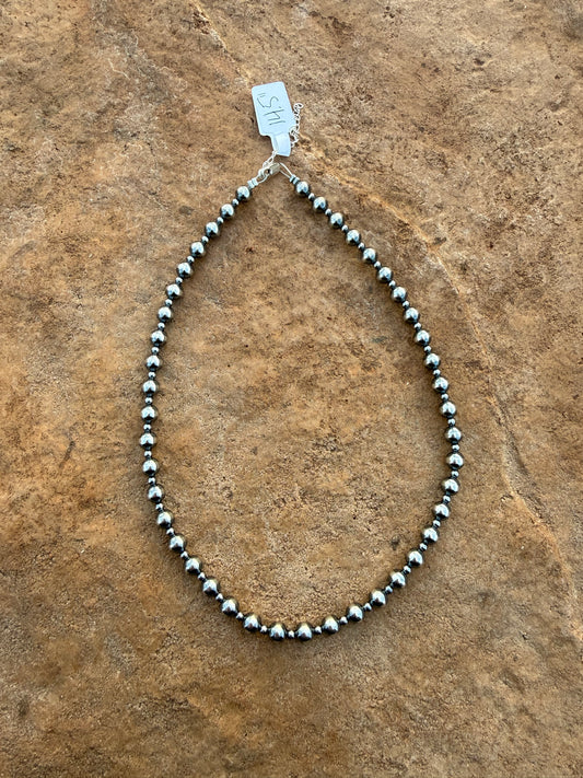 3 & 6mm Sterling Silver Pearl Necklace 14.5”