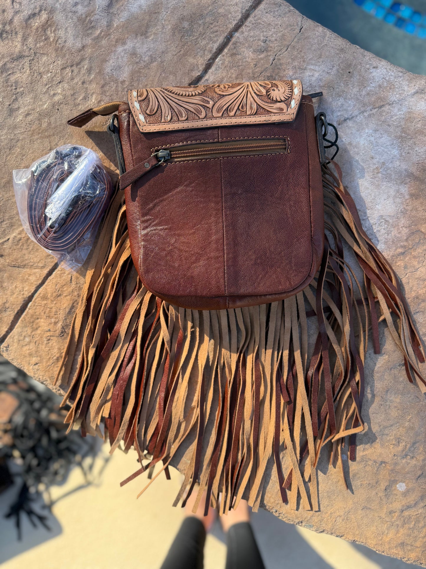 Aces Leather Fringe Crossbody Purse
