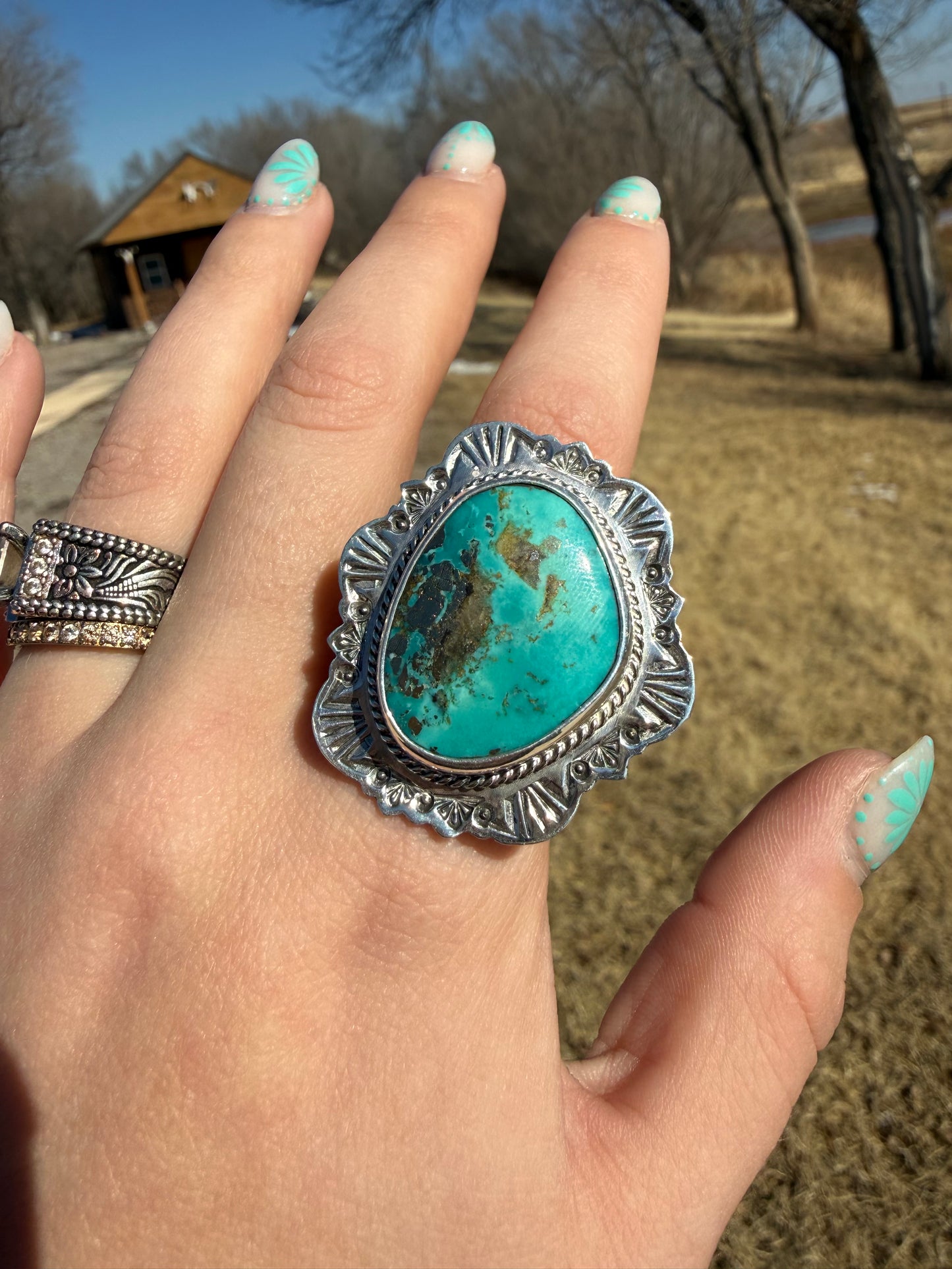 Adjustable Santa Rita Turquoise Ring • Terrel Nez Sr