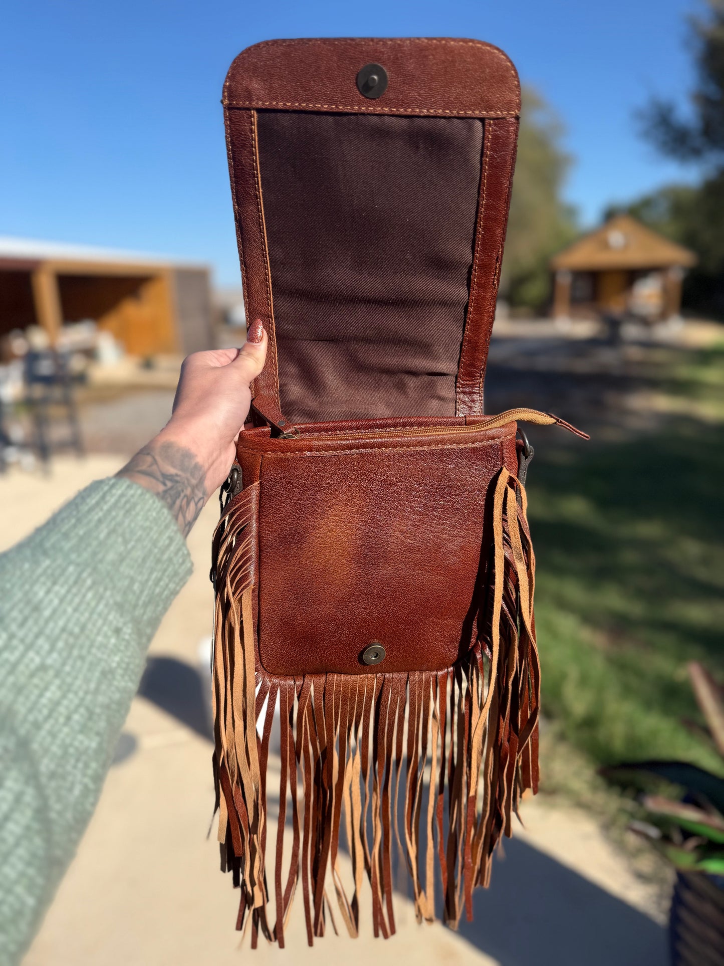 Aces Leather Fringe Crossbody Purse