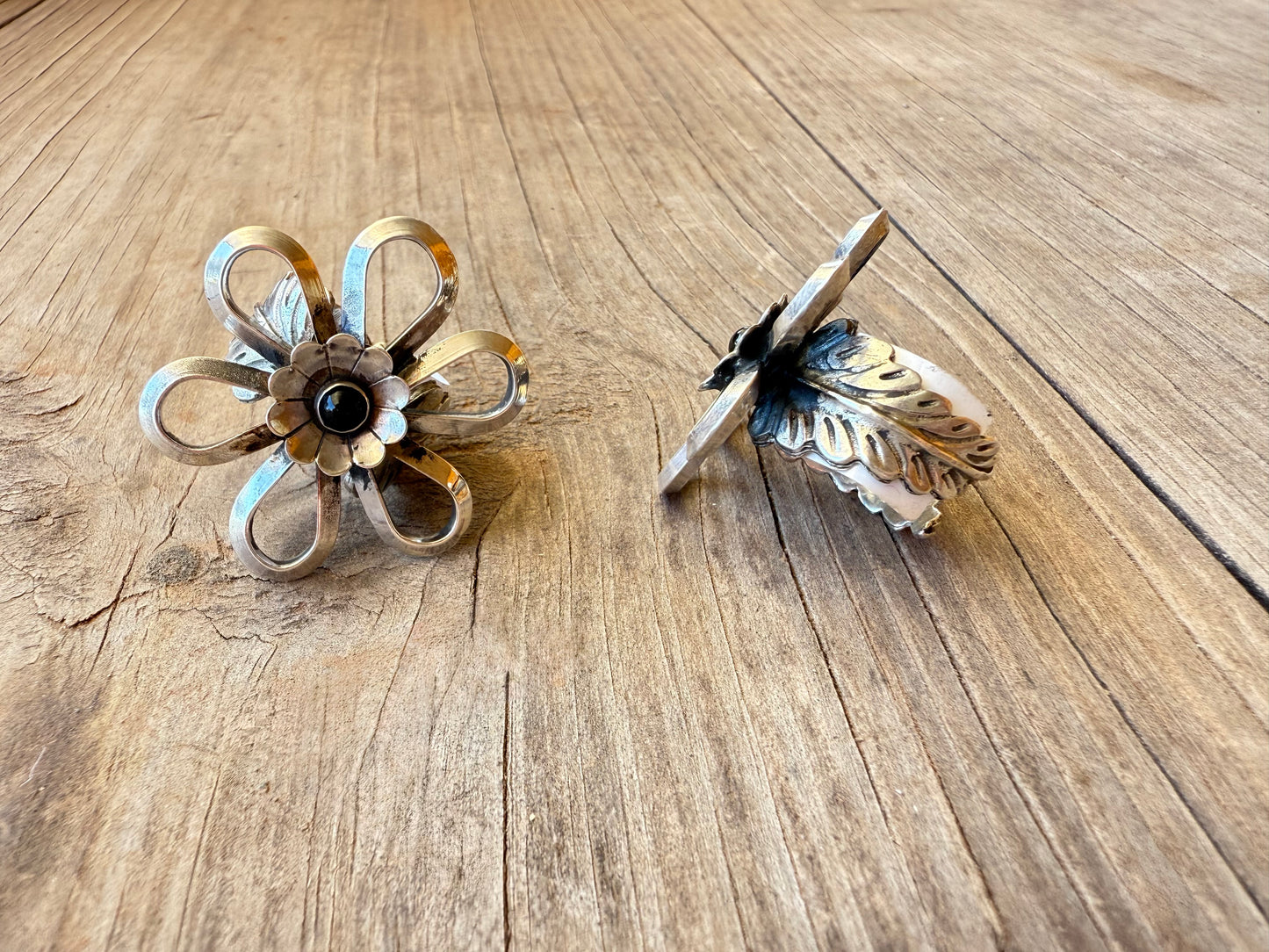Christina Yazzie Black Onyx Adjustable Flower Rings