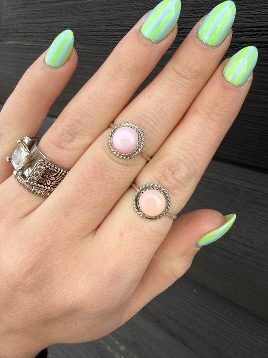 Pink Conch & Sterling Silver Stacker Rings