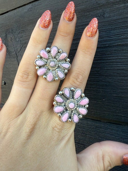 Nicole Yazzie Adjustable Pink Conch Cluster Rings