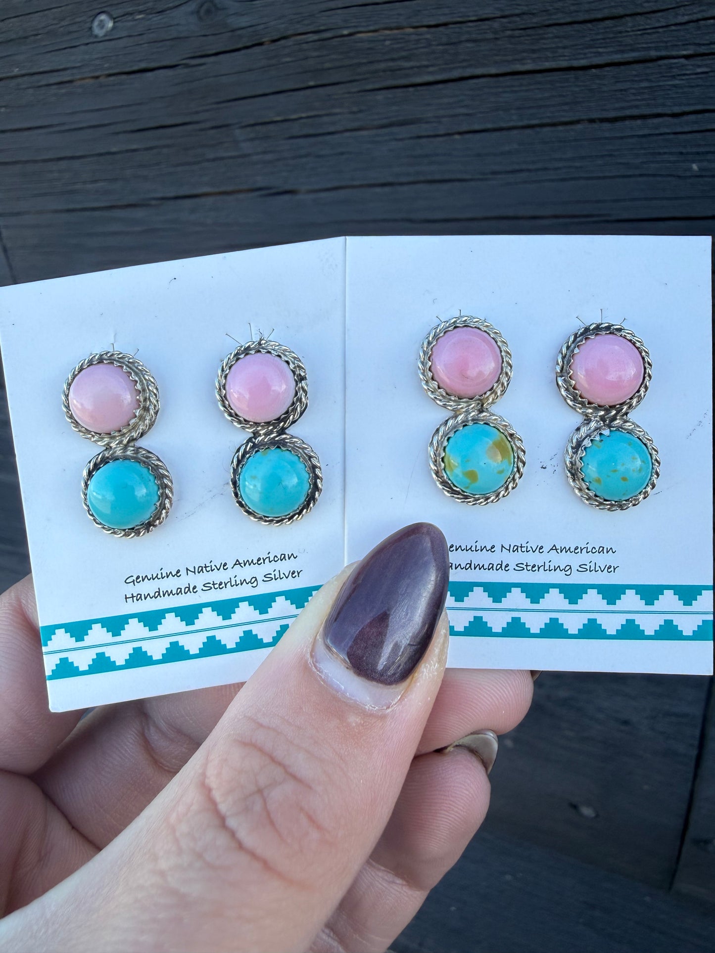 Pink Conch and Kingman Turquoise Studs