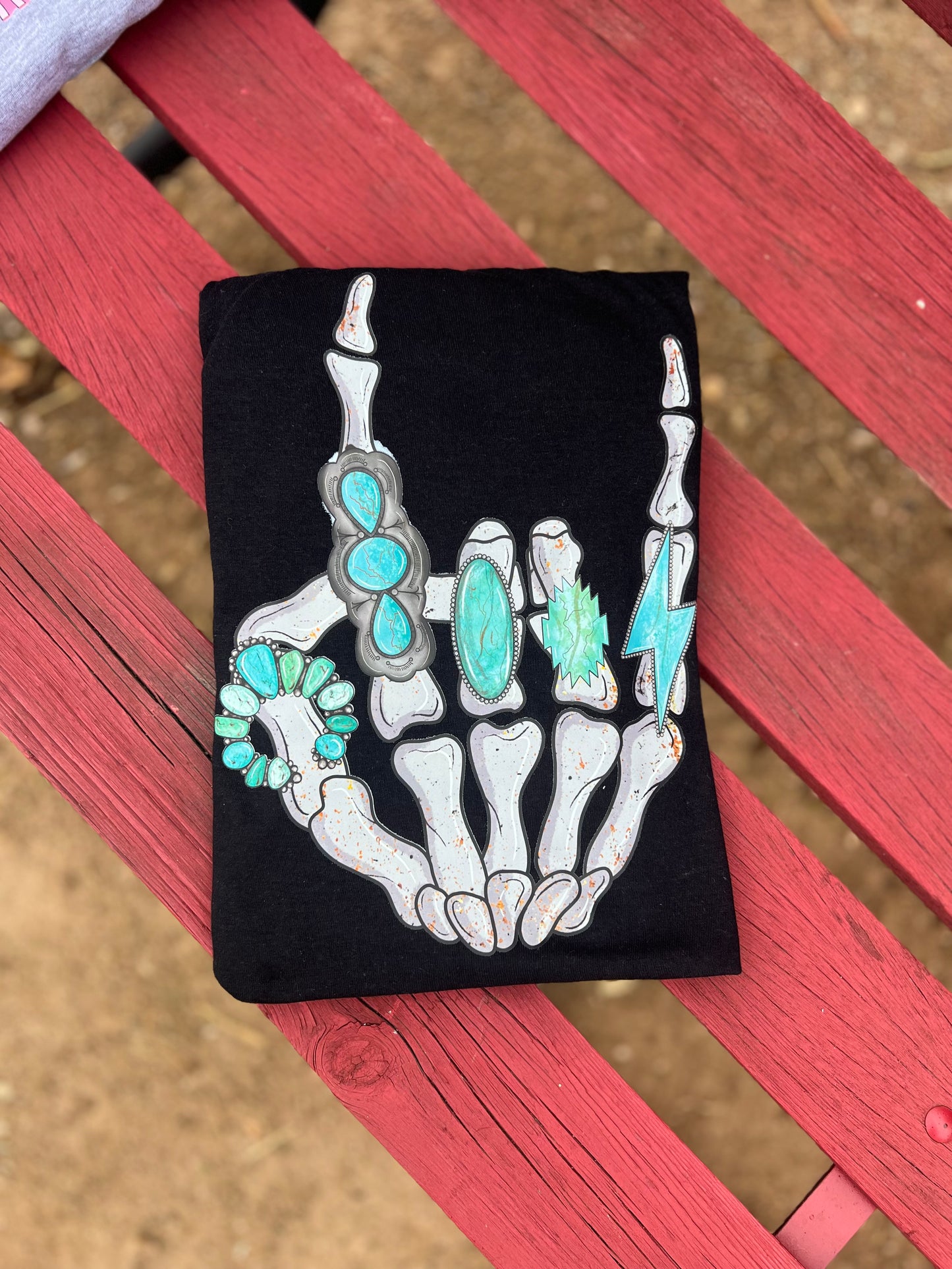 Turquoise Skeleton Hand Tee