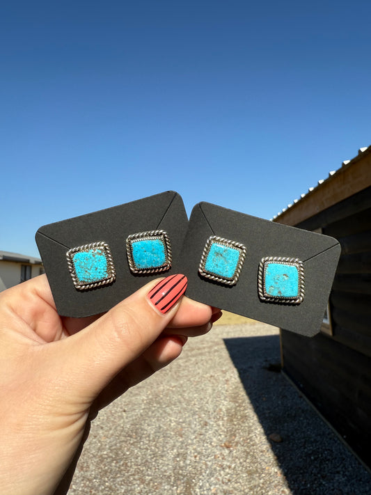 Carlo Lonjose Kingman and Sterling Silver Square Studs