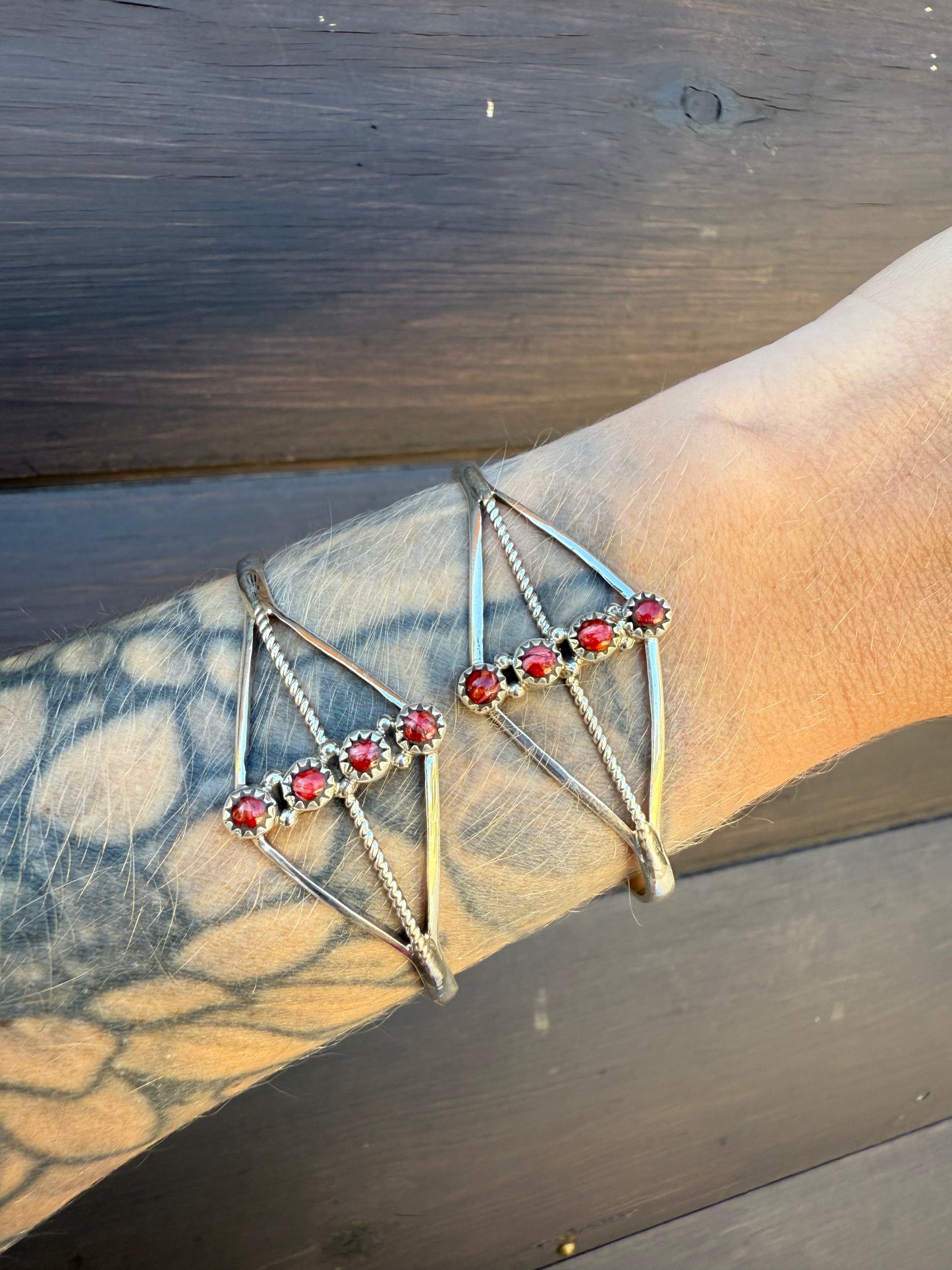 Nicole Yazzie Red Spiny Adjustable Cuffs