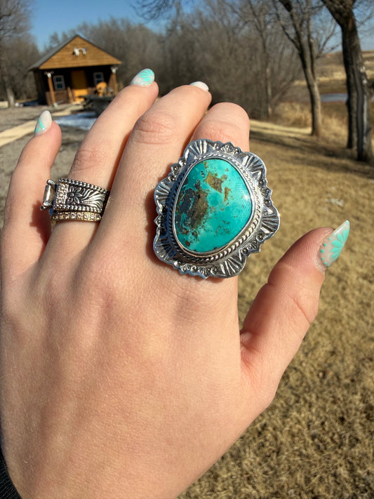 Adjustable Santa Rita Turquoise Ring • Terrel Nez Sr