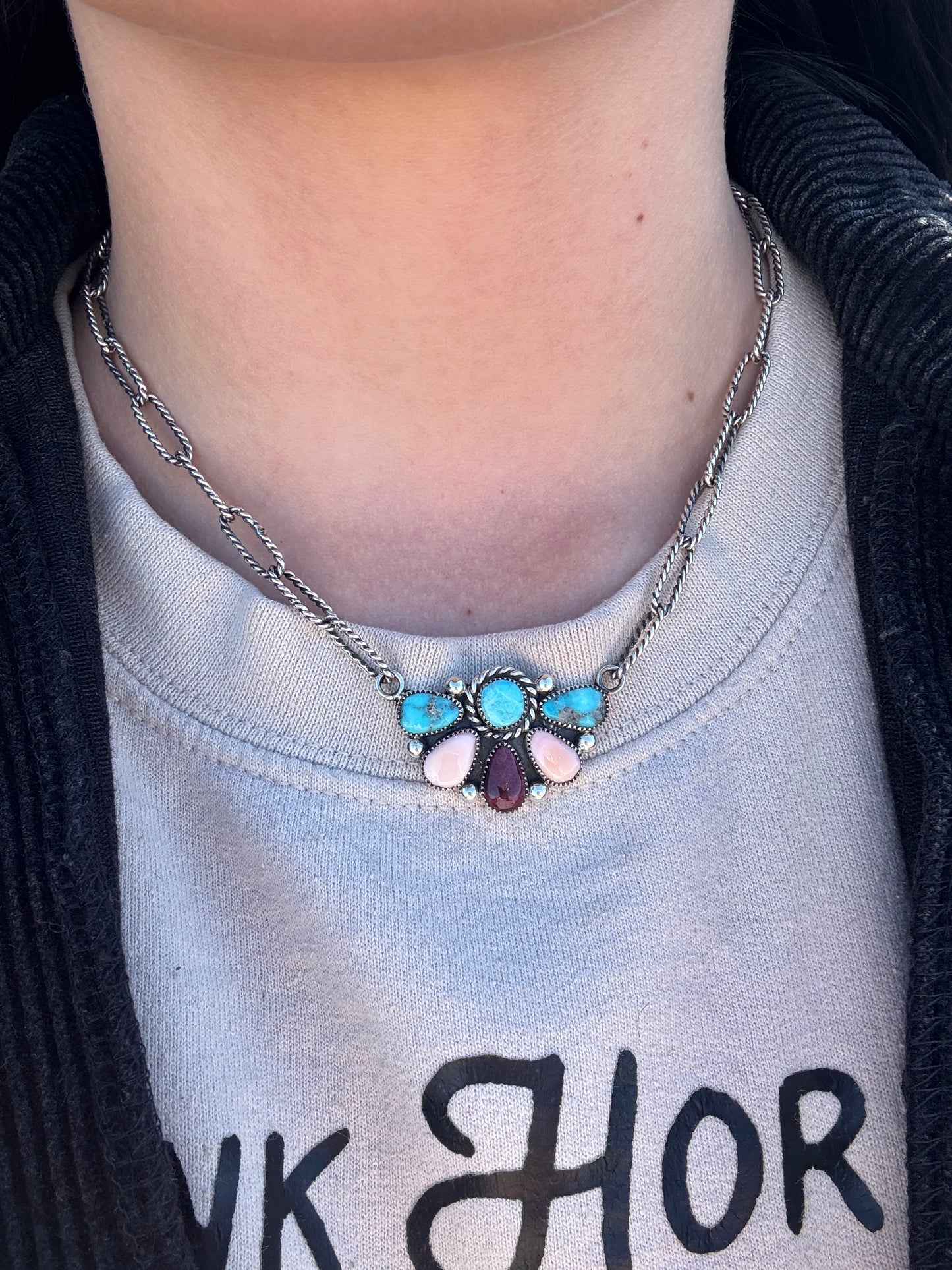 Carlo Lonjose 18” Multi Stone and Sterling Silver Necklace