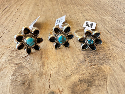 Christina Yazzie Turquoise Adjustable Flower Rings