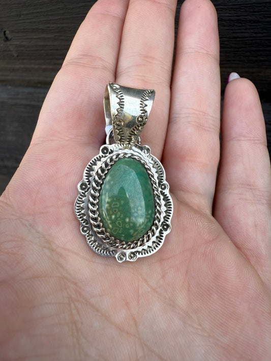 T Nez Sr. 8mm Bale Turquoise & Sterling Silver Pendant