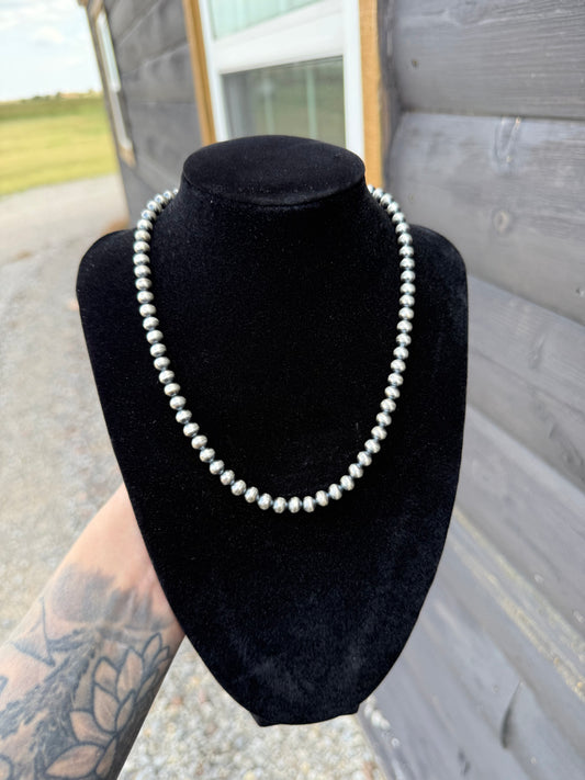 16” 6mm Sterling Silver Navajo Pearl Necklace