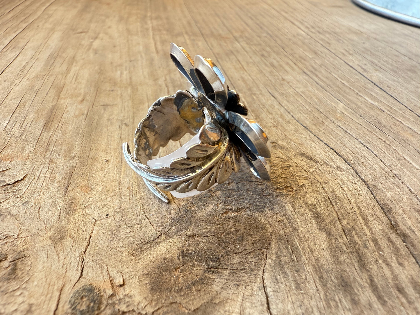 Christina Yazzie Pink Conch Adjustable Flower Ring