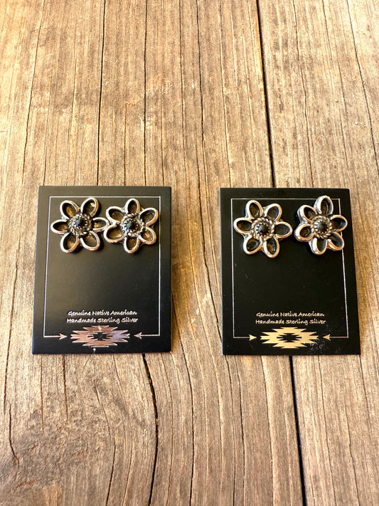 Christina Yazzie Black Onyx Flower Studs