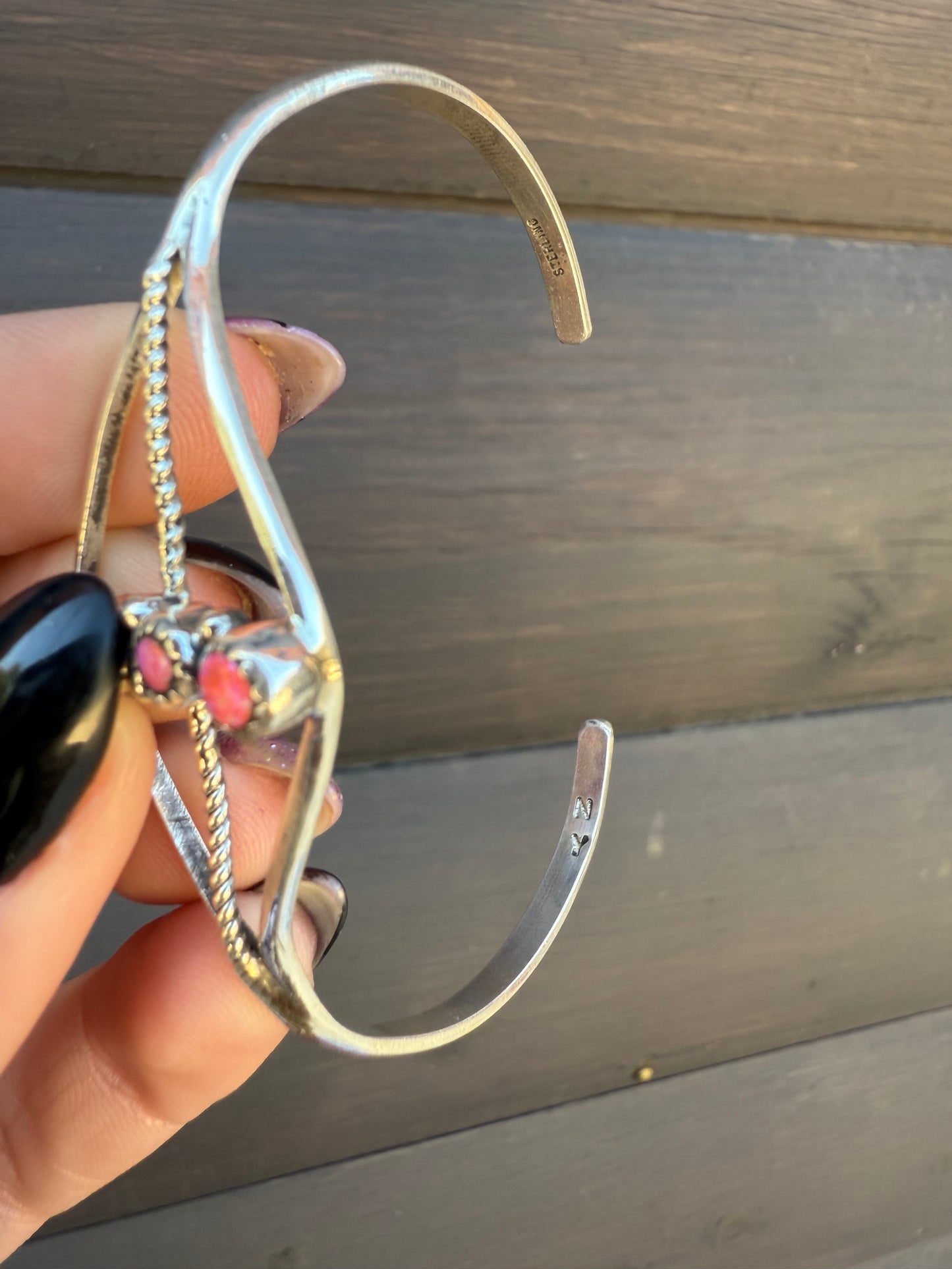 Nicole Yazzie Pink Opal Adjustable Cuffs