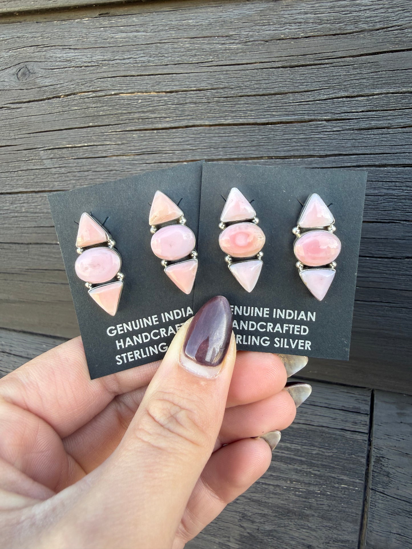 Triple Stone Pink Conch Studs