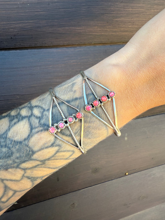 Nicole Yazzie Pink Opal Adjustable Cuffs
