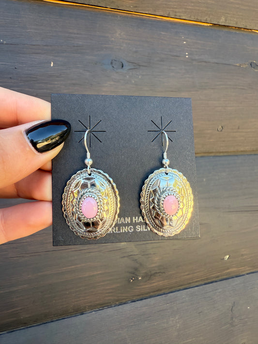 Pink Conch & Sterling Silver Concho Dangles