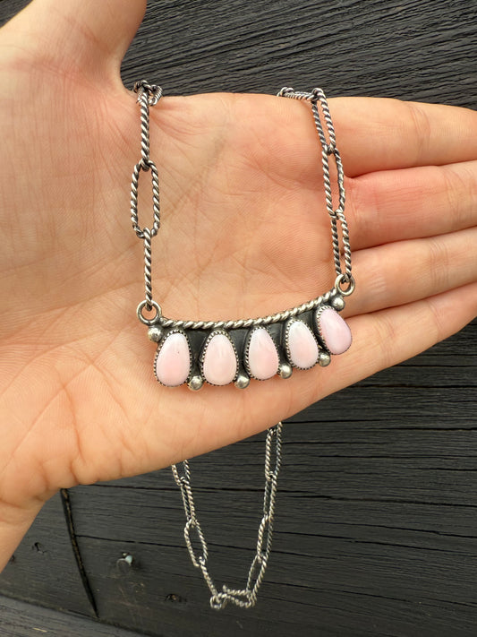 Carlo Lonjose Pink Conch 5 Stone Bar Necklace