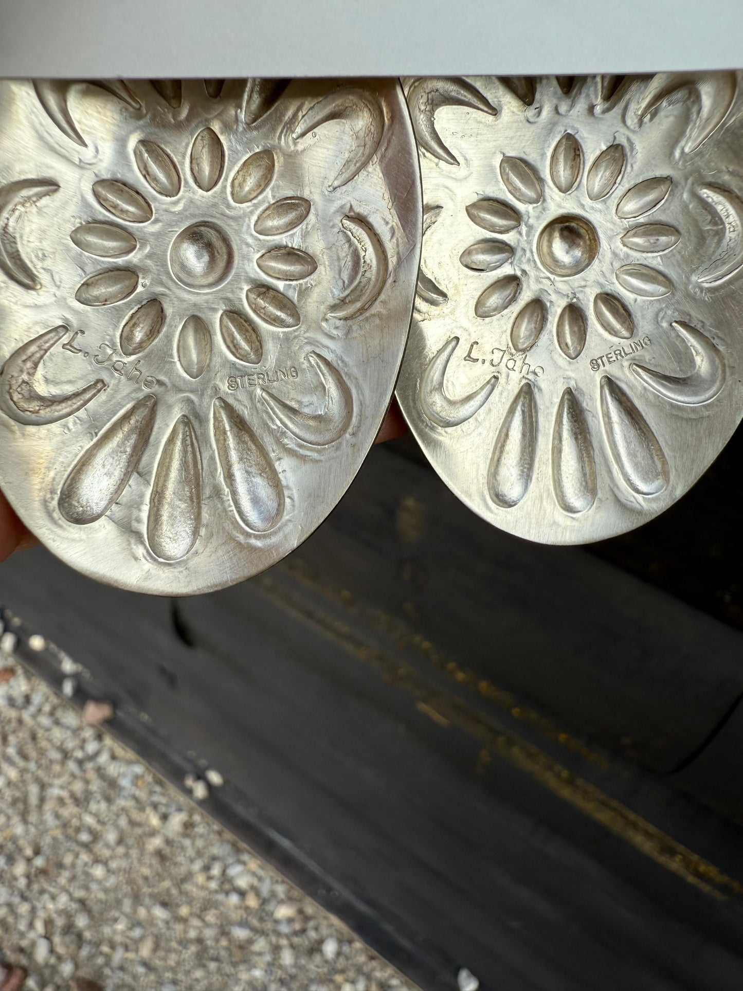 Lane Tahe Silver Concho Earrings