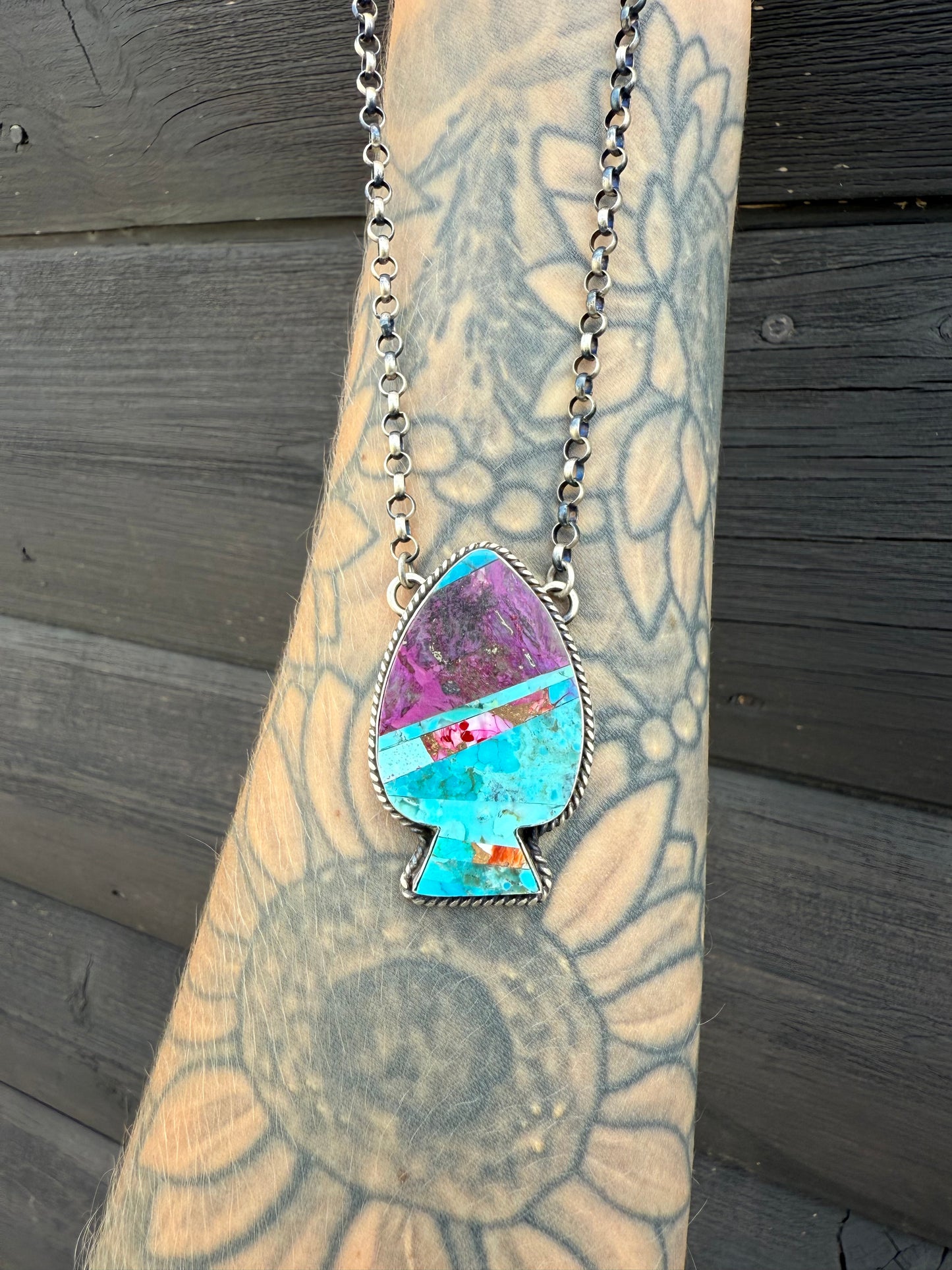 18” P. Yazzie Purple Spiny & Kingman Spade Necklace