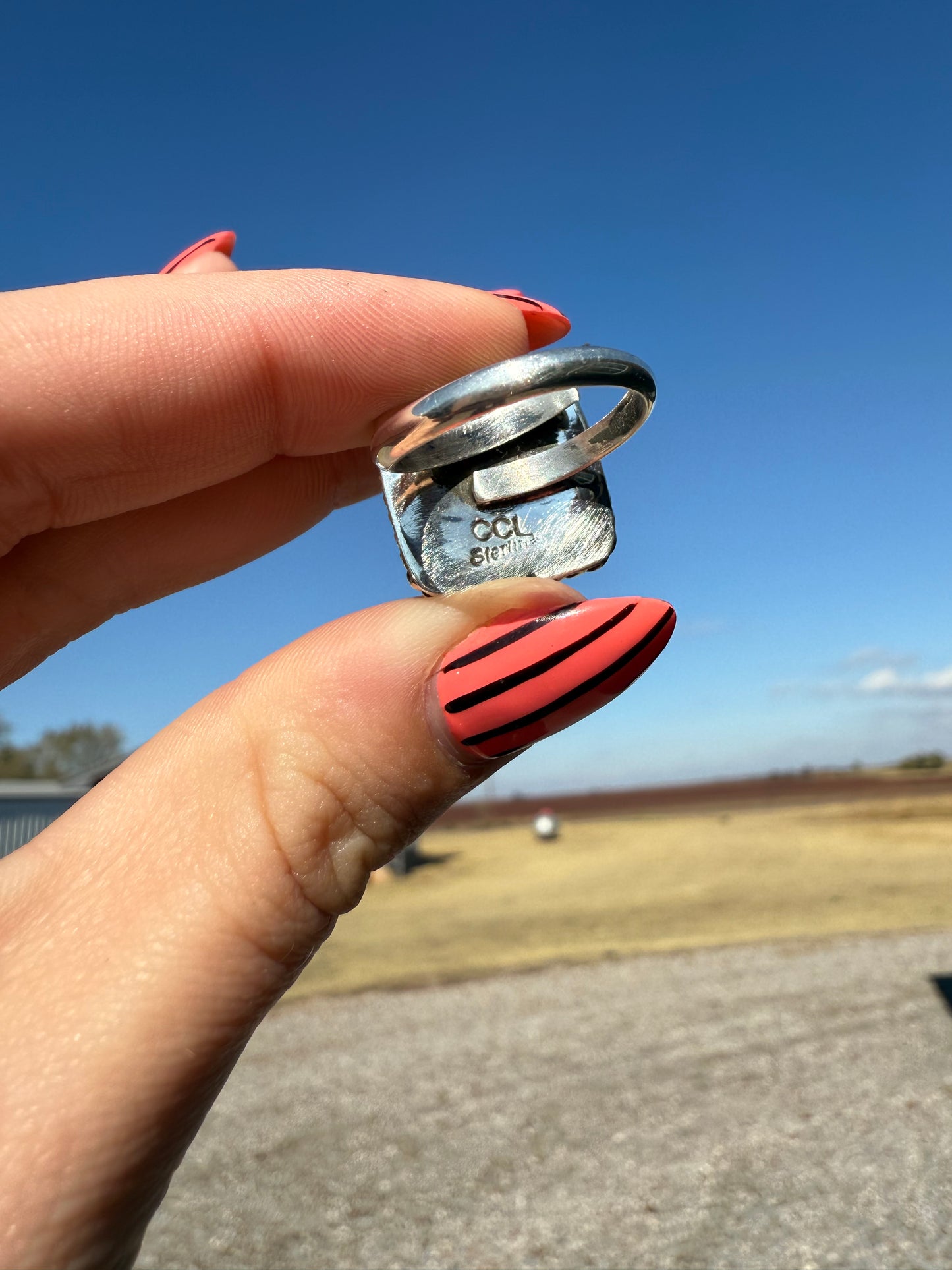 Carlo Lonjose Adjustable Kingman and Sterling Silver Square Rings