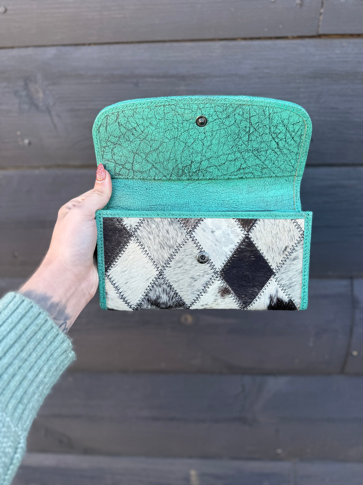 Turquoise & Cowhide Patchwork Wallet