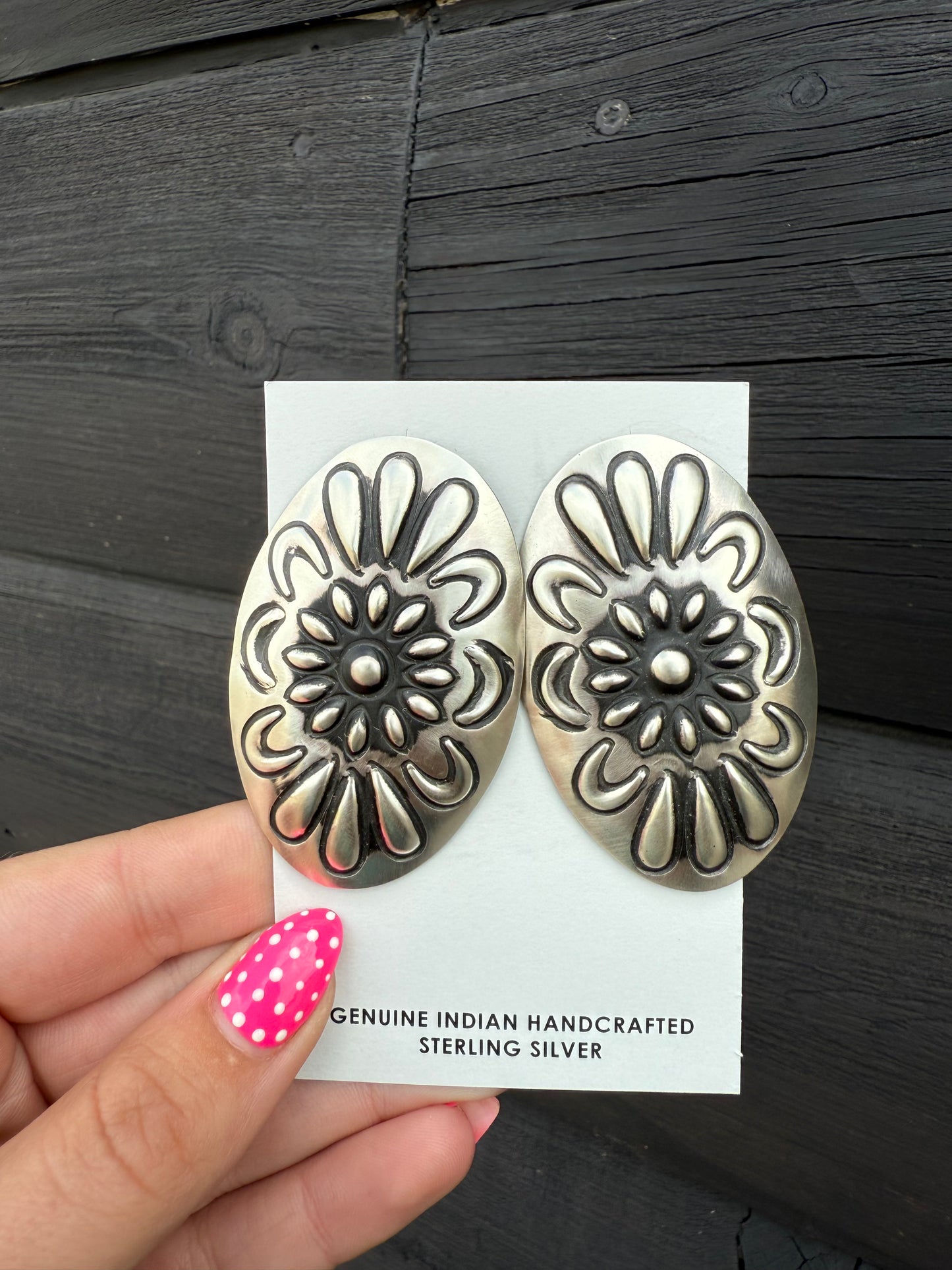 Lane Tahe Silver Concho Earrings
