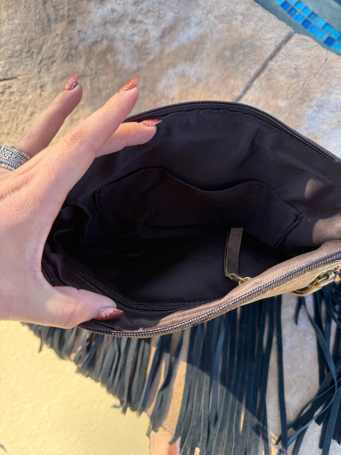 Checkered Howdy Leather and Cowhide Crossbody Purse