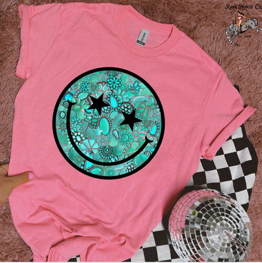 Turquoise Smiley Face Tee