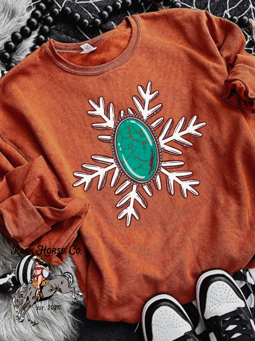 Turquoise Snowflake Crewneck