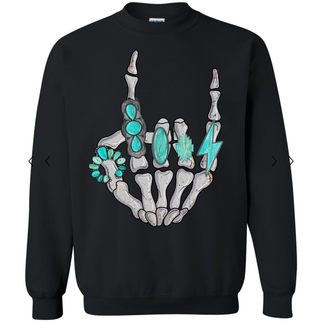 Turquoise Skeleton Hand Crewneck